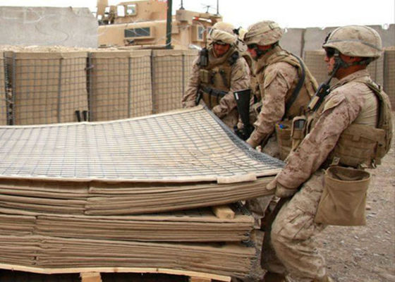 Barriere difensive itari moderne riempite di sabbia con geotessile marrone, ISO approvato
